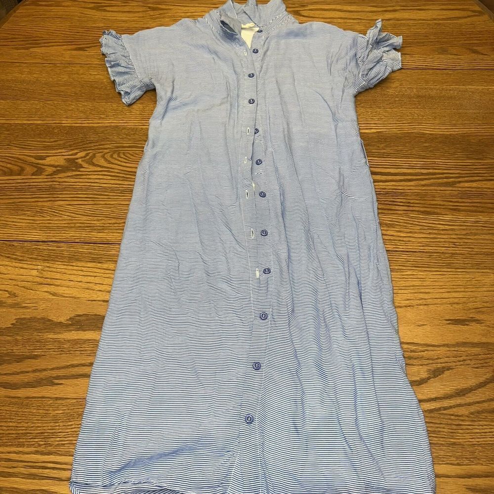 Rachel Parcell Blue Striped MIDI Button Up Dress Size XS